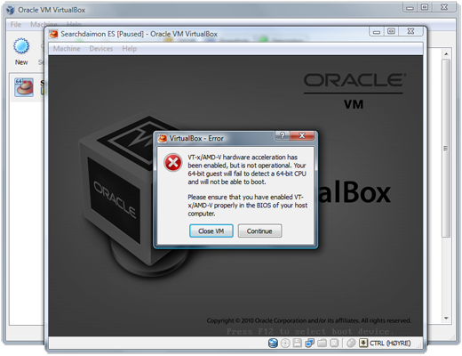 Es on Virtualbox 32VT-X
